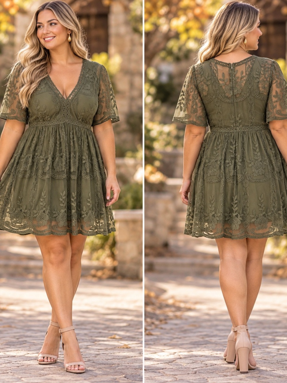 Bella Ella Boutique Light My Fire Olive Lace Mini Dress Large Boho